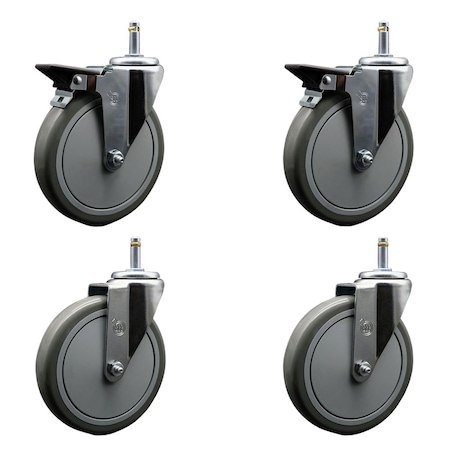 Service Caster 6'' Gray Poly Wheel Swivel 7/16'' Grip Ring Stem Caster Set 2 Brakes, 4PK SCC-GR20S614-PPUB-PLB-716138-2-S-2